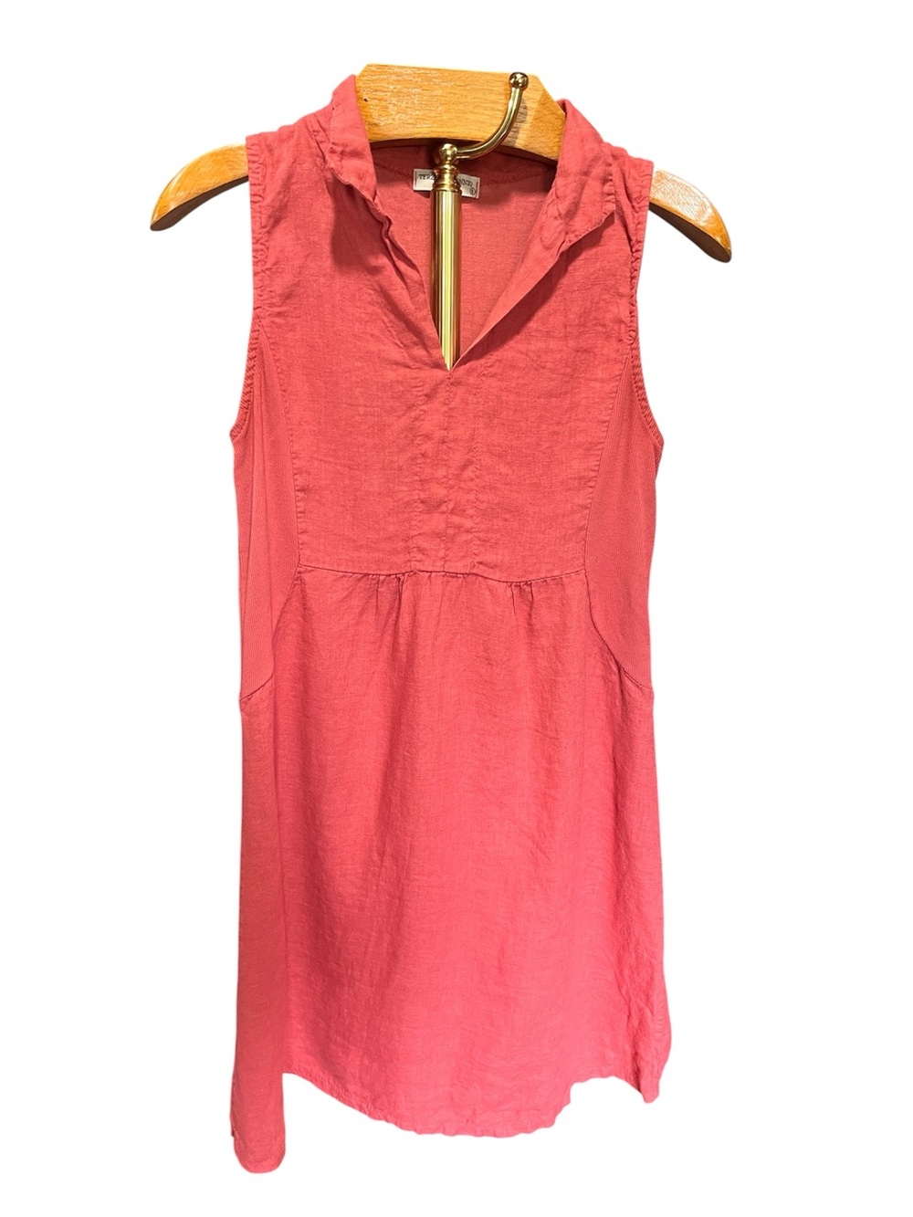 Terzo Millennio 100% Linen Sleeveless Coral Mini Dress with Cotton Panels Small